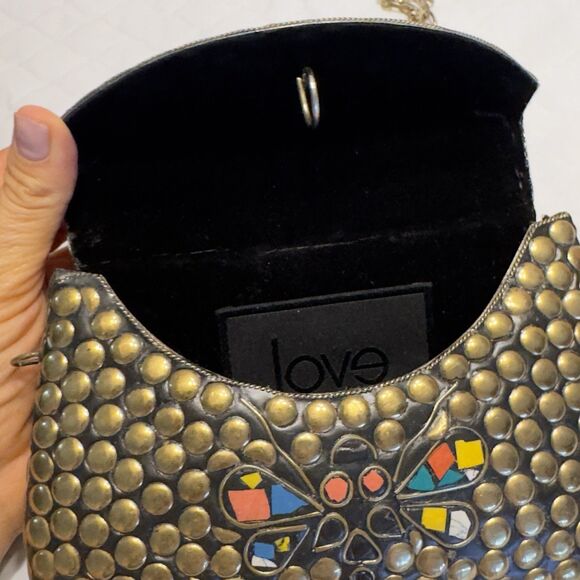 Love Binetti Diego Metal Brass Stud Clutch Bag Mini Purse Butterfly Coral Tassel - Picture 11 of 16